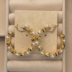 Faux Pearl and Crystal Hoop Earrings | 1.5” Diameter